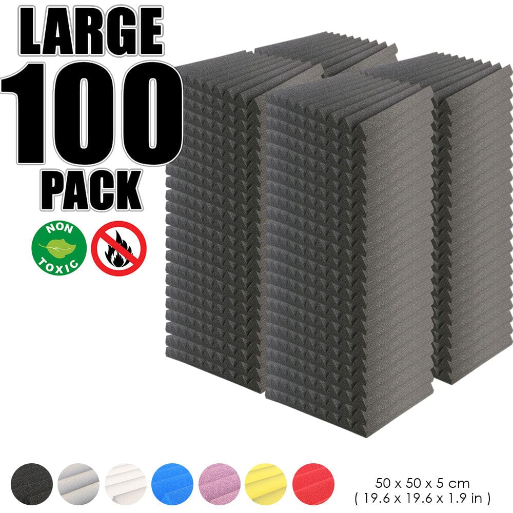Arrowzoom 100 pcs Bundle Acoustic Foam Wedge / 100 Pieces - 50 x 50cm / Black