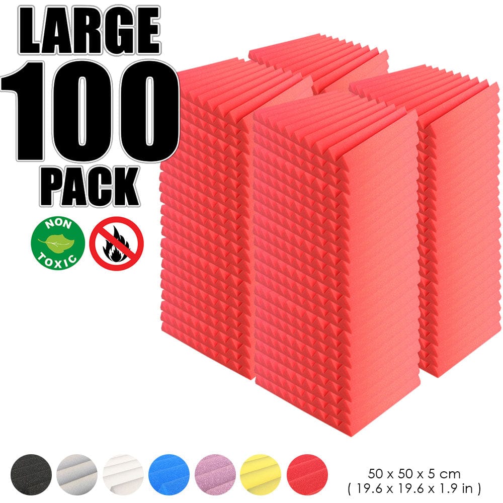 Arrowzoom 100 pcs Bundle Acoustic Foam Wedge / 100 Pieces - 50 x 50cm / Red