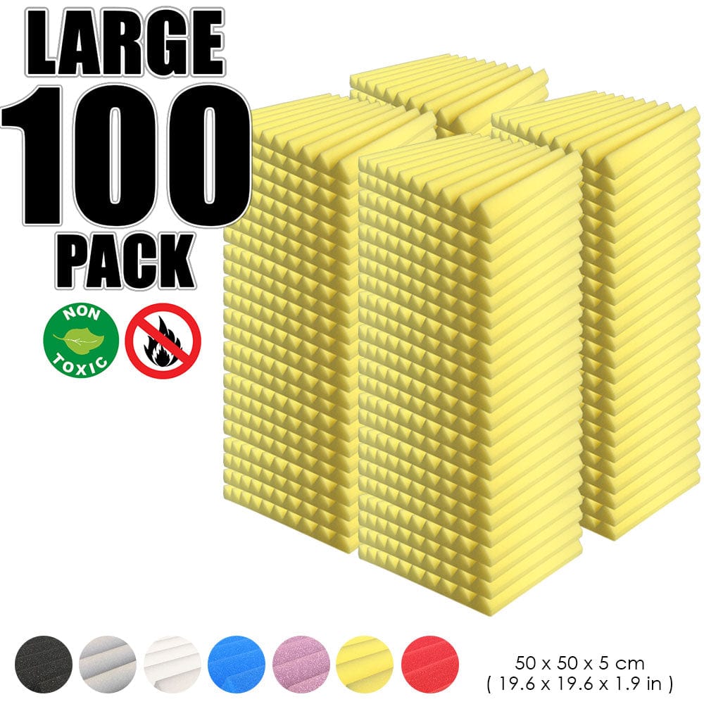 Arrowzoom 100 pcs Bundle Acoustic Foam Wedge / 100 Pieces - 50 x 50cm / Yellow