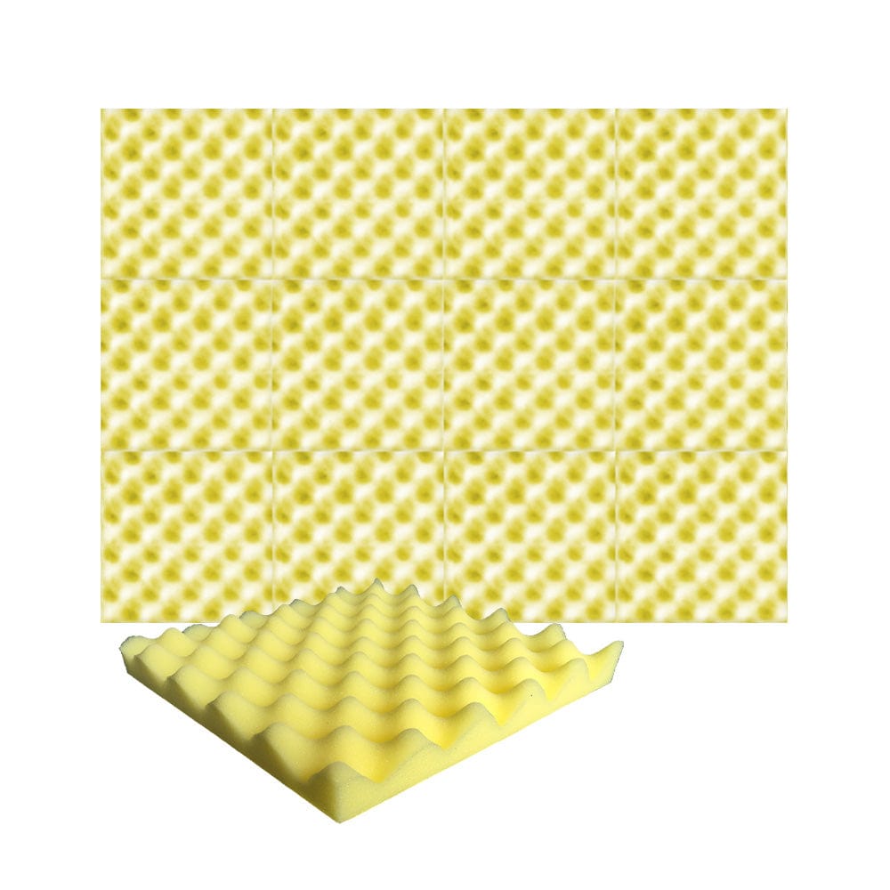 Arrowzoom Acoustic Eggcrate Foam - Solid Colors - KK1052 Yellow / 12 Pieces - 25 x 25 x 3 cm / 10x10x2 in