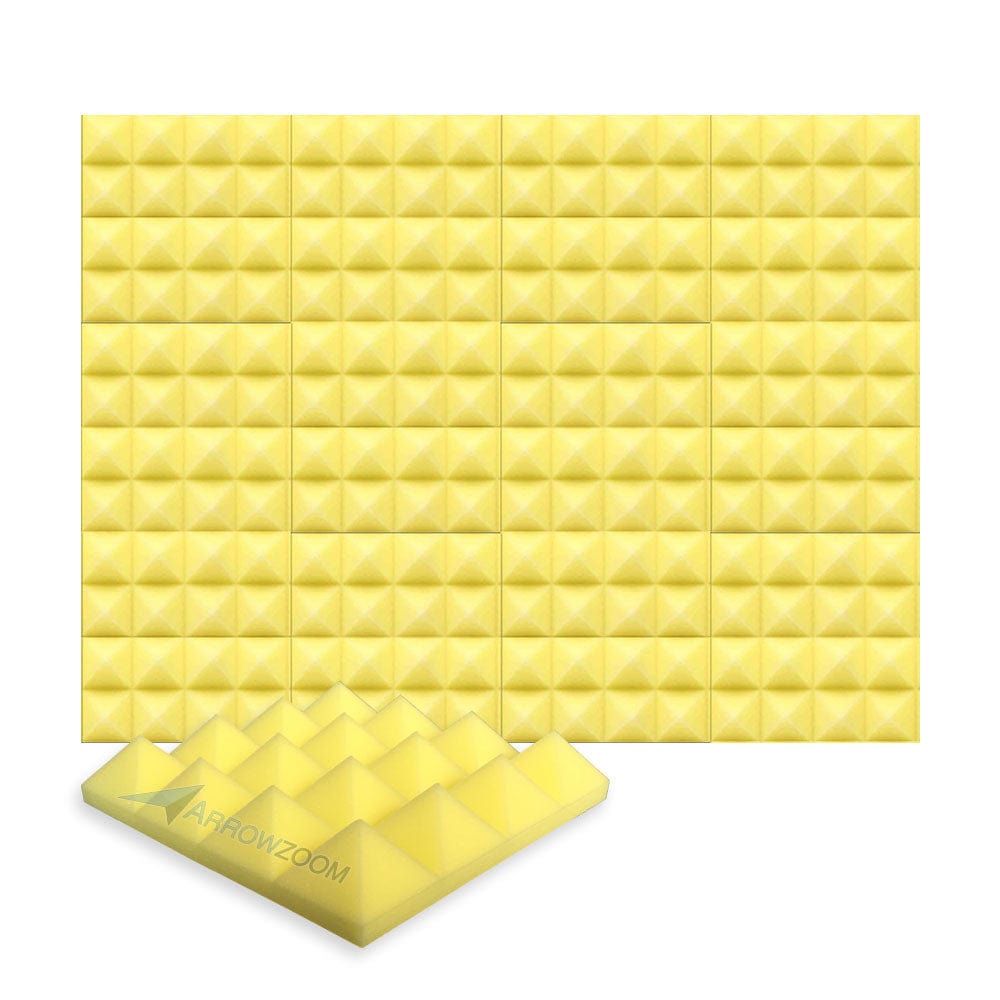 Arrowzoom Acoustic Pyramid Foam Series - Solid Colors - KK1034 Yellow / 12 Pieces - 25 x 25 x 5 cm/ 10 x 10 x 2in