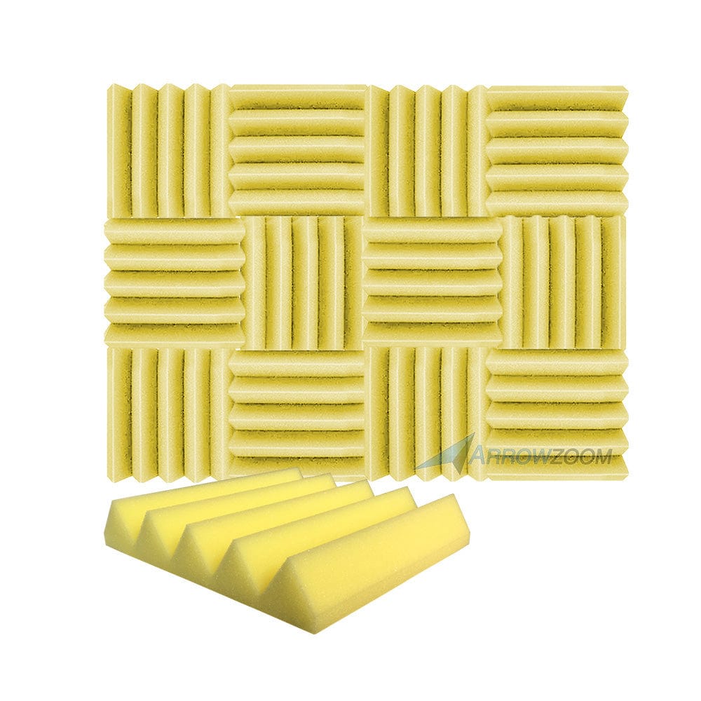 Arrowzoom Acoustic Wedge Tiles Foam - Solid Colors - KK1134 Yellow / 12 Pieces - 25 x 25 x 5 cm / 10 x 10 x 2in