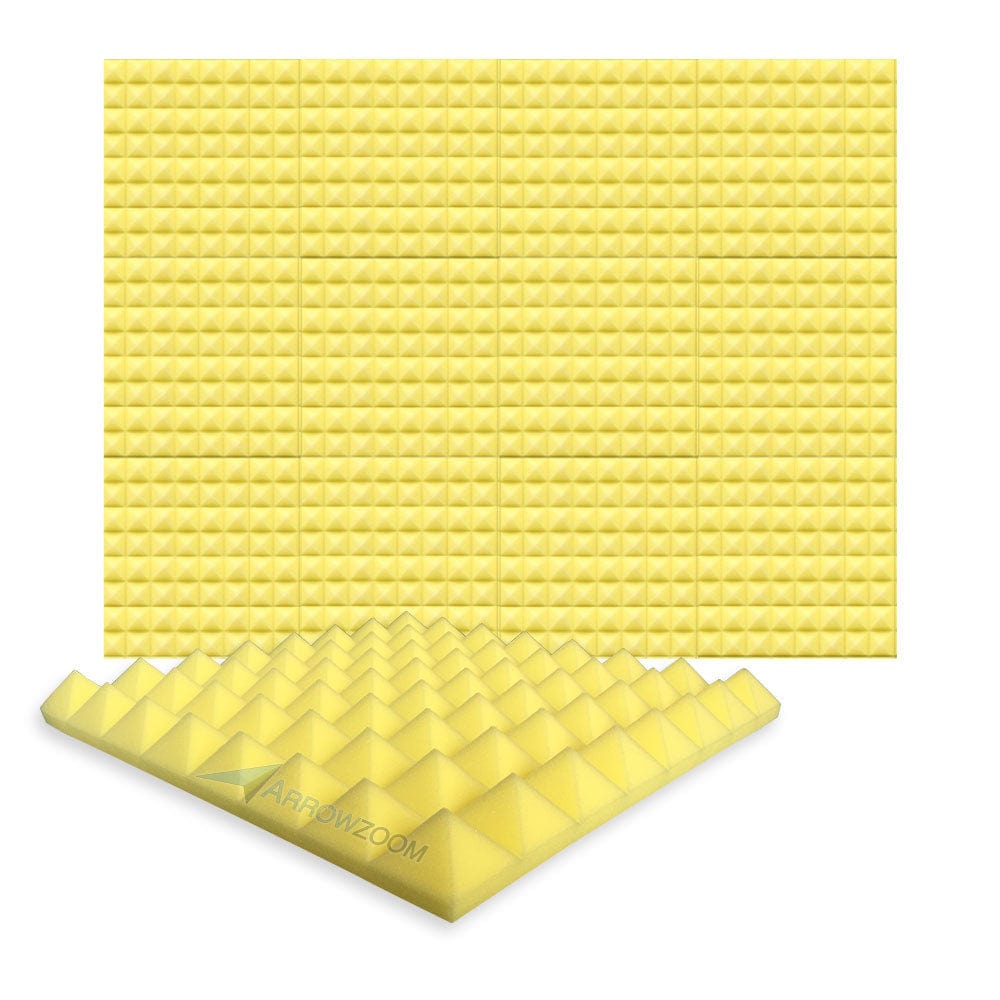 Arrowzoom Acoustic Pyramid Foam Series - Solid Colors - KK1034 Yellow / 12 Pieces - 50 x 50 x 5 cm / 20 x 20 x 2 in