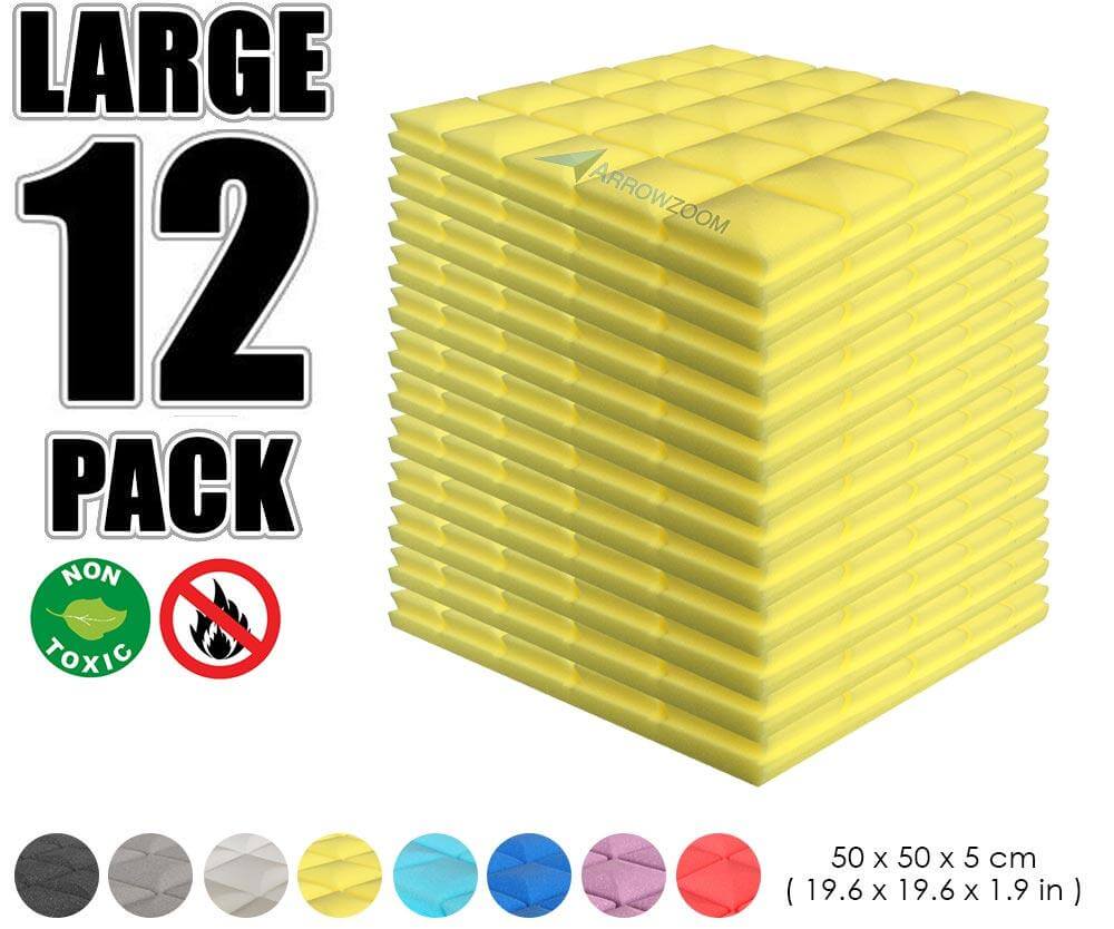 Arrowzoom Acoustic Hemisphere Grid Foam - Solid Colors - KK1040 Yellow / 12 Pieces - 50 X 50 X 5cm / 19.6 X 19.6 X 1.9 in