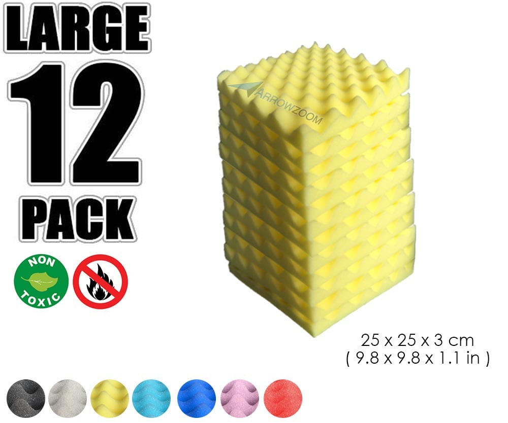 New 12 Pcs Bundle Egg Crate Convoluted Acoustic Tile Panels Sound Absorption Studio Soundproof Foam KK1052 Yellow / 25 X 25 X 3 cm (9.8 X 9.8 X 1.1 in)