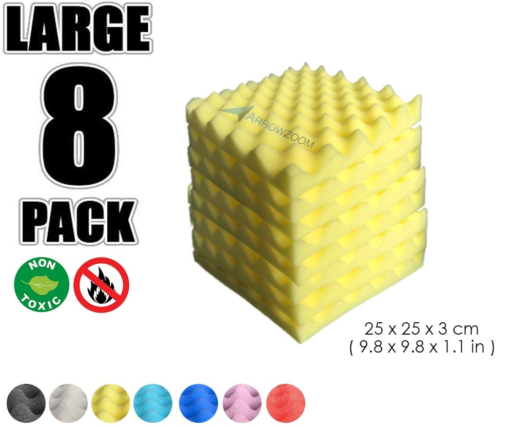 New 8 Pcs Bundle Egg Crate Convoluted Acoustic Tile Panels Sound Absorption Studio Soundproof Foam 8 Colors KK1052 Yellow / 25 X 25 X 3 cm (9.8 X 9.8 X 1.1 in)