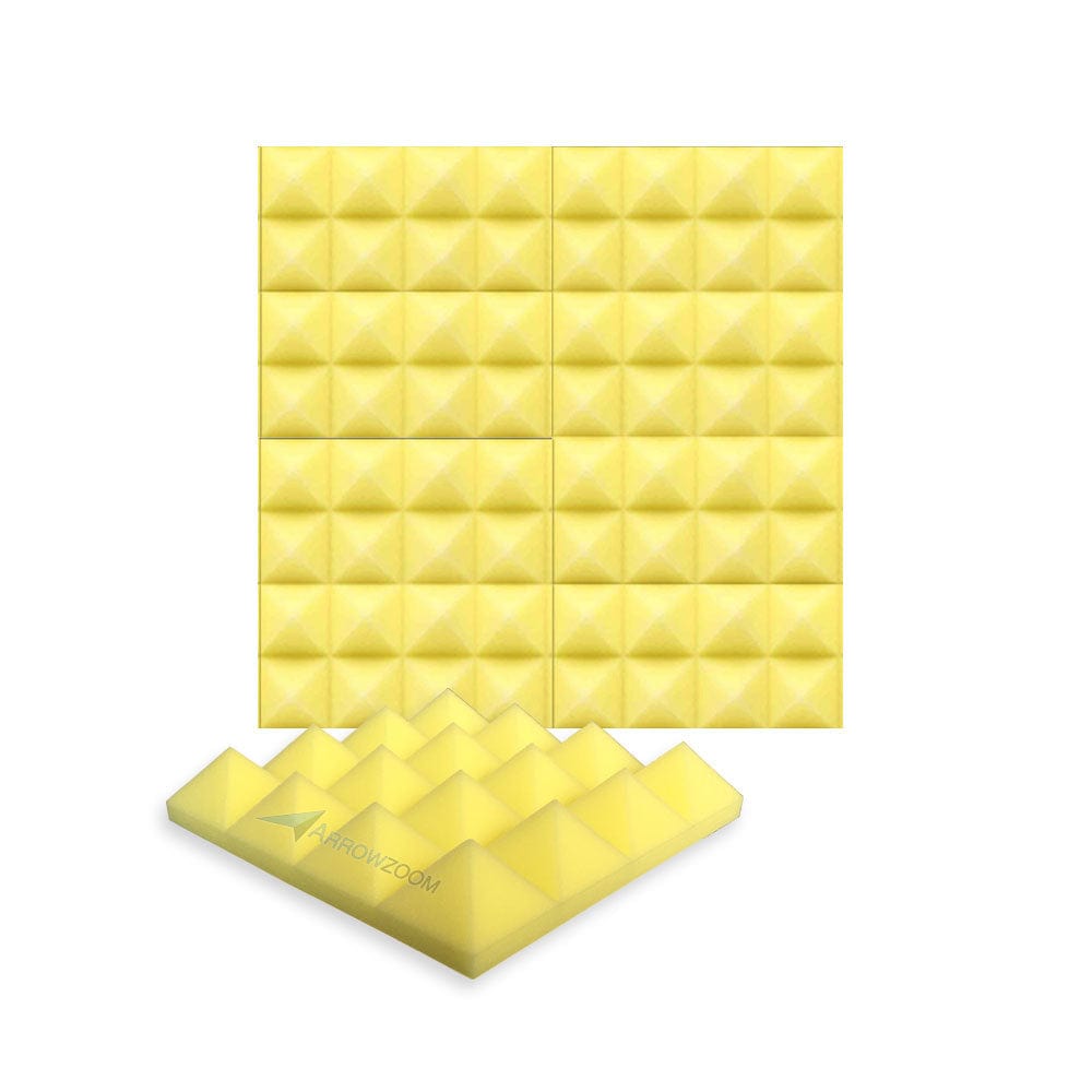 New 4 pcs Bundle Pyramid Tiles Acoustic Panels Sound Absorption Studio Soundproof Foam 8 Colors KK1034 Yellow / 25 X 25 X 5cm (9.8 X 9.8 X 1.9in)