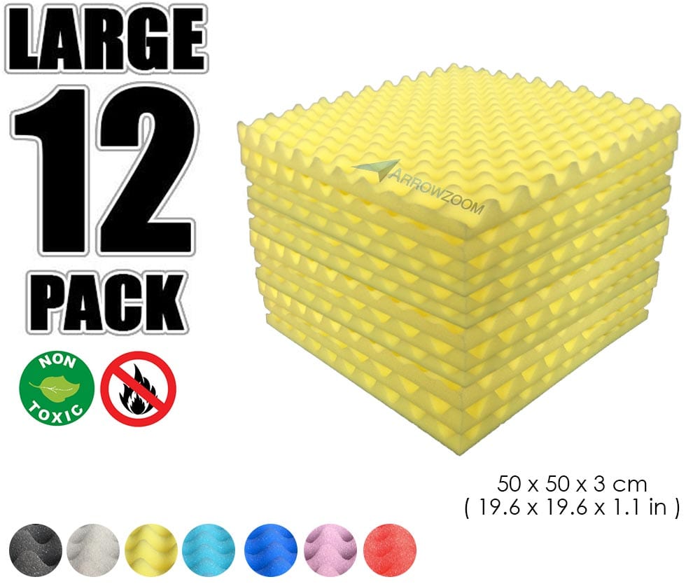 New 12 Pcs Bundle Egg Crate Convoluted Acoustic Tile Panels Sound Absorption Studio Soundproof Foam KK1052 Yellow / 50 X 50 X 3 cm (19.6 X 19.6 X 1.1 in)