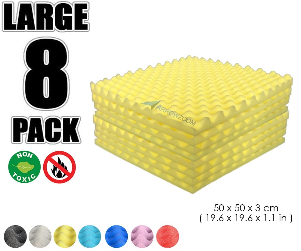 New 8 Pcs Bundle Egg Crate Convoluted Acoustic Tile Panels Sound Absorption Studio Soundproof Foam 8 Colors KK1052 Yellow / 50 X 50 X 3 cm (19.7 X 19.7 X 1.1 in)