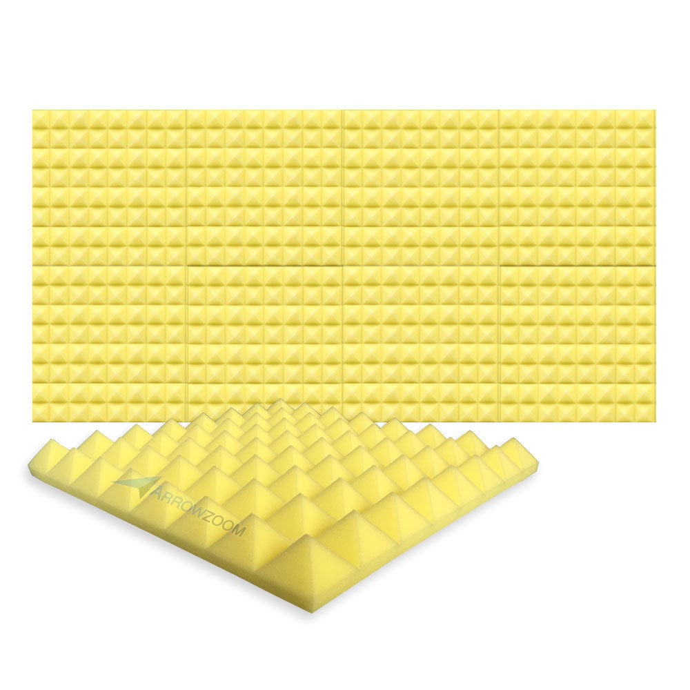 New 8 pcs Bundle Pyramid Tiles Acoustic Panels Sound Absorption Studio Soundproof Foam 8 Colors KK1034 Yellow / 50 X 50 X 5cm (19.6 X 19.6 X 1.9)