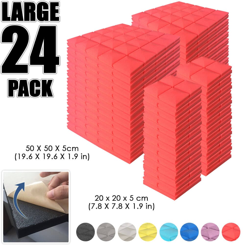 Arrowzoom Hemisphere Grid Adhesive Backed Series Acoustic Foam - Solid Colors - KK1056 24 PIECES - 20 x 20 x 5 cm / Red