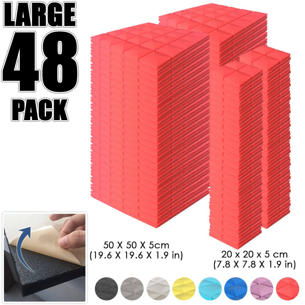 Arrowzoom Hemisphere Grid Adhesive Backed Series Acoustic Foam - Solid Colors - KK1056 48 PIECES - 20 x 20 x 5 cm / Red
