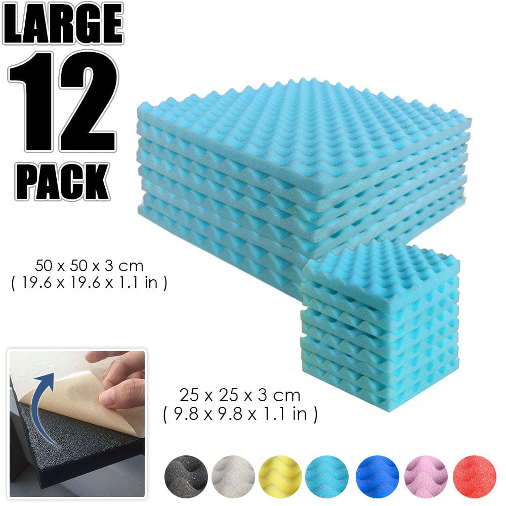 Arrowzoom Egg Crate Adhesive Backed Series Acoustic Foam - Solid Colors - KK1219 Baby Blue / 12 Pieces 25 x 25 x 3cm /9.8 X 9.8 X 1.1 in