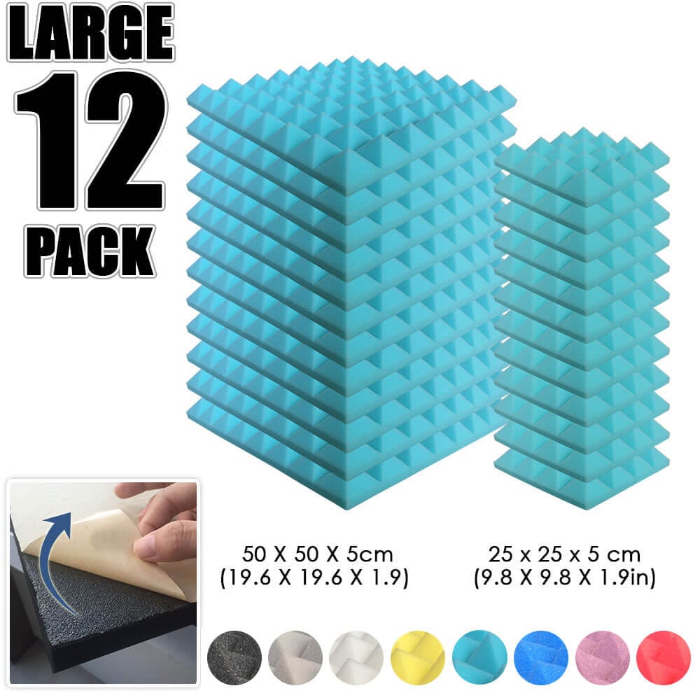 Arrowzoom Pyramid Adhesive Backed Tiles Series Acoustic Foam - Solid Colors - KK1053 Baby Blue / 12 Pieces - 25 x 25 x 5 cm/ 10 x 10 x 2in