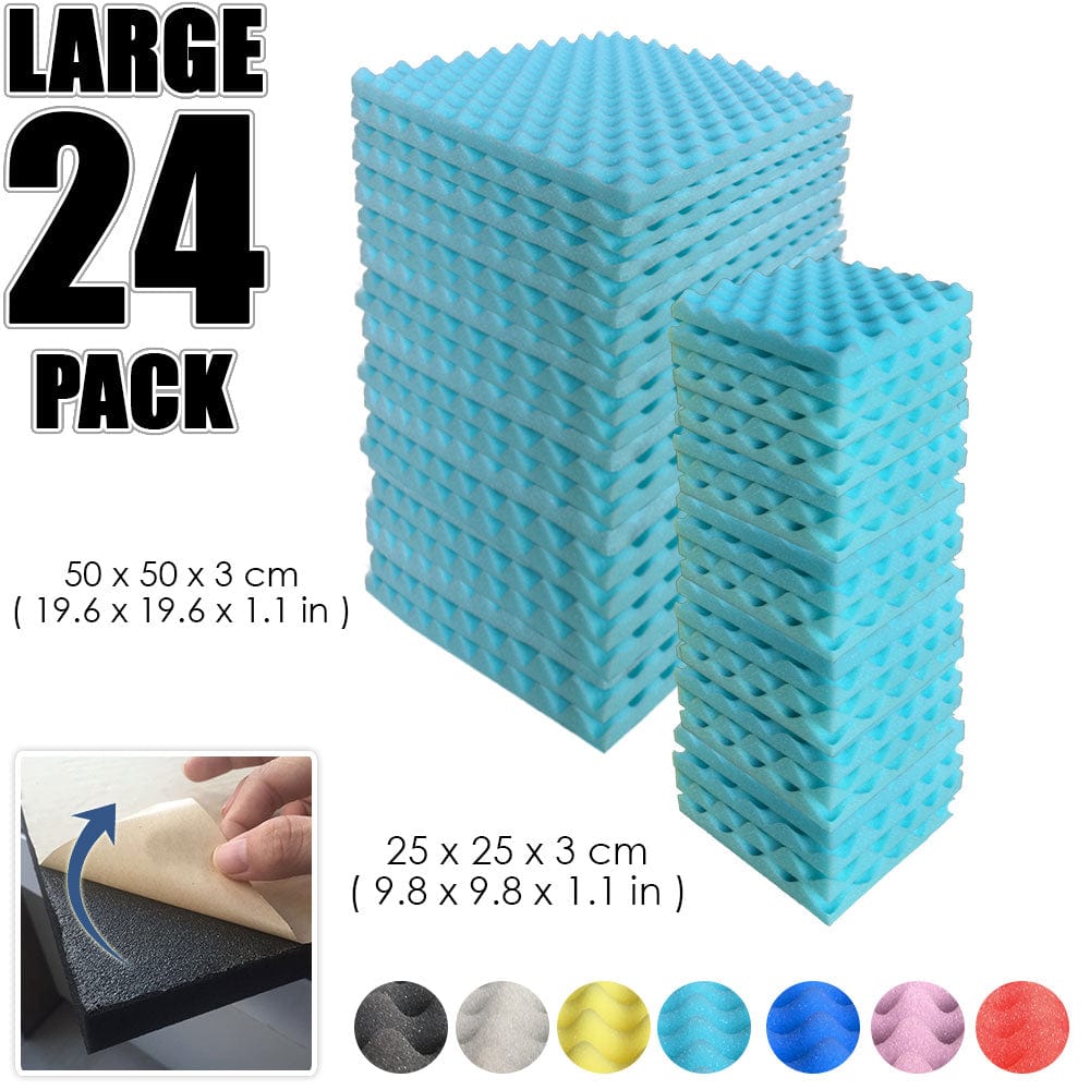 Arrowzoom Egg Crate Adhesive Backed Series Acoustic Foam - Solid Colors - KK1219 Baby Blue / 24 Pieces 25 x 25 x 3cm /9.8 X 9.8 X 1.1 in
