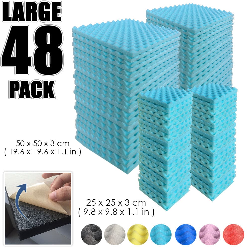 Arrowzoom Egg Crate Adhesive Backed Series Acoustic Foam - Solid Colors - KK1219 Baby Blue / 48 Pieces 25 x 25 x 3cm /9.8 X 9.8 X 1.1 in