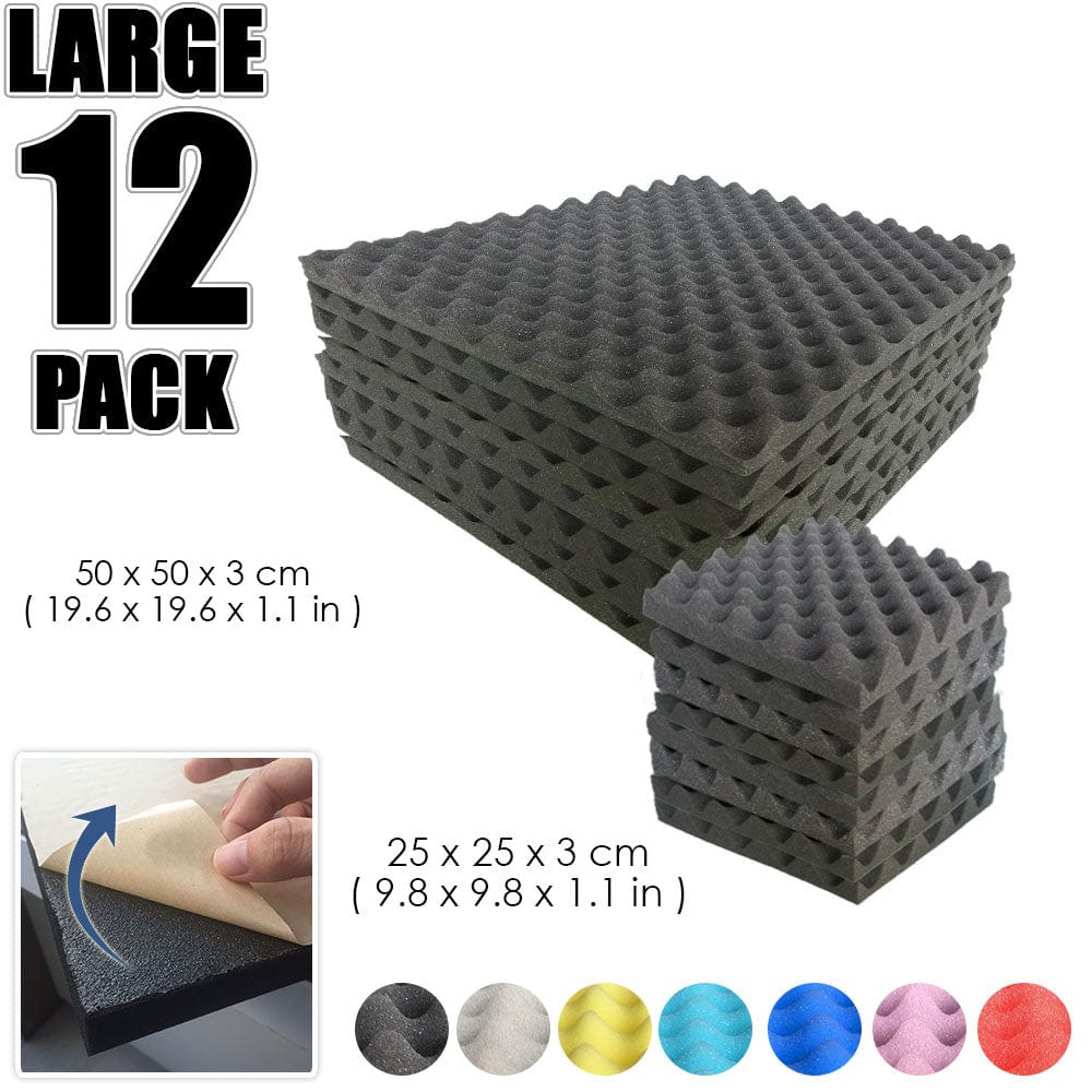 Arrowzoom Egg Crate Adhesive Backed Series Acoustic Foam - Solid Colors - KK1219 Black / 12 Pieces 25 x 25 x 3cm /9.8 X 9.8 X 1.1 in