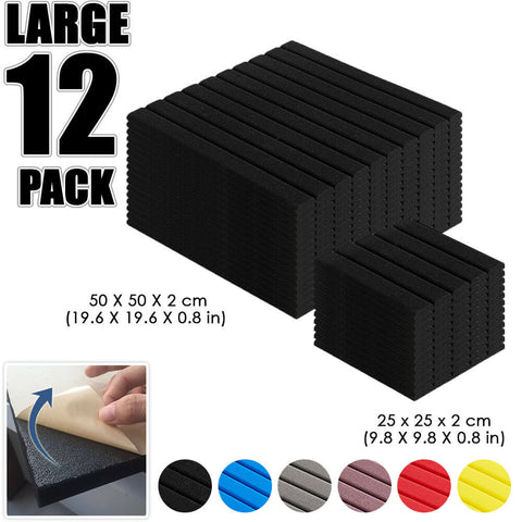 Arrowzoom Flat Wedge Adhesive Backed Tiles Series Acoustic Foam - Black - KK1054 - Size: 12 Pieces 25 x 25 x 2cm