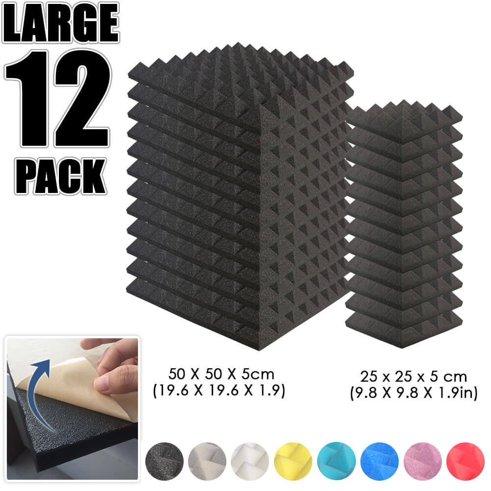Arrowzoom Pyramid Adhesive Backed Tiles Series Acoustic Foam - Black - KK1053 - Size: 12 Pieces 25 x 25 x 5cm