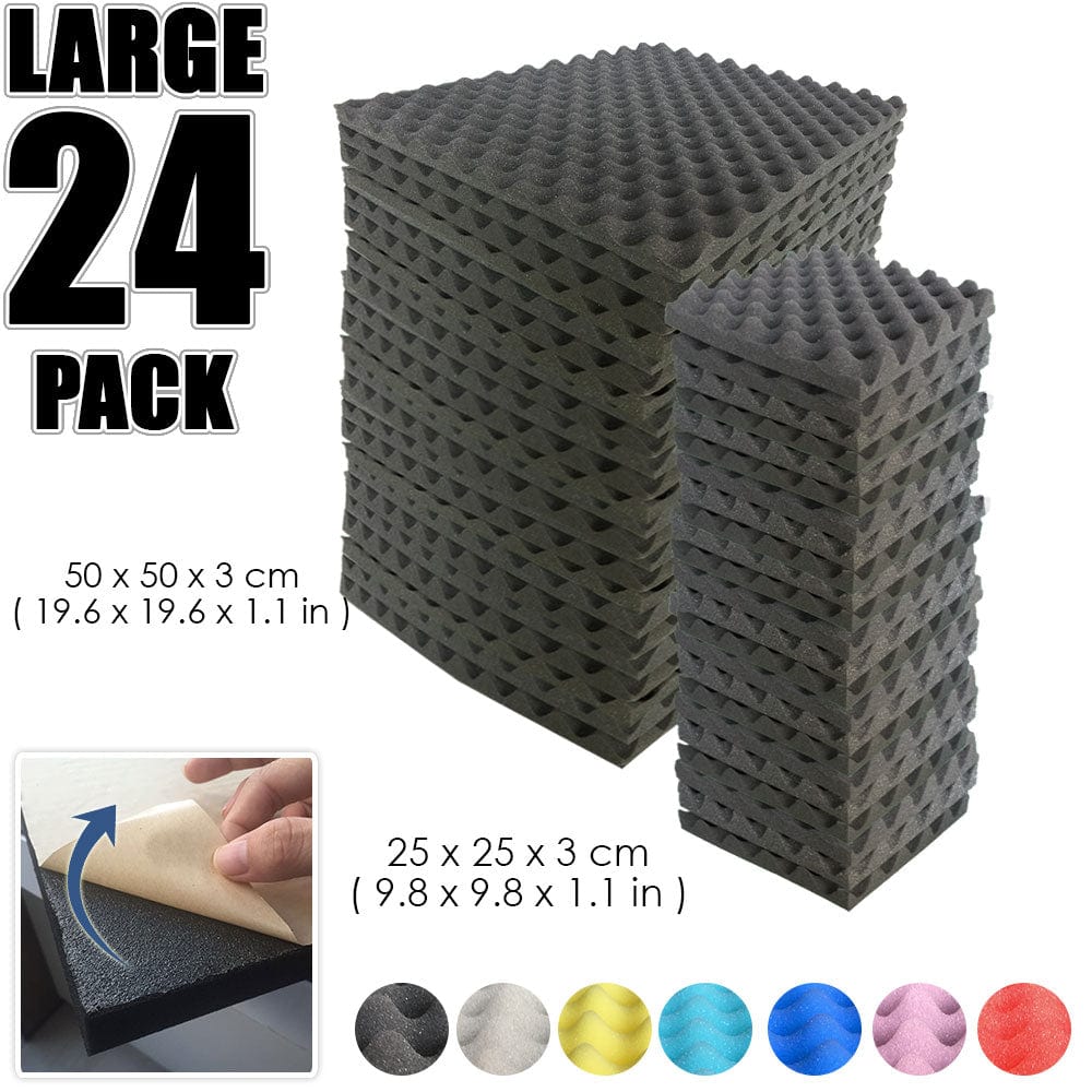 Arrowzoom Egg Crate Adhesive Backed Series Acoustic Foam - Solid Colors - KK1219 Black / 24 Pieces 25 x 25 x 3cm /9.8 X 9.8 X 1.1 in