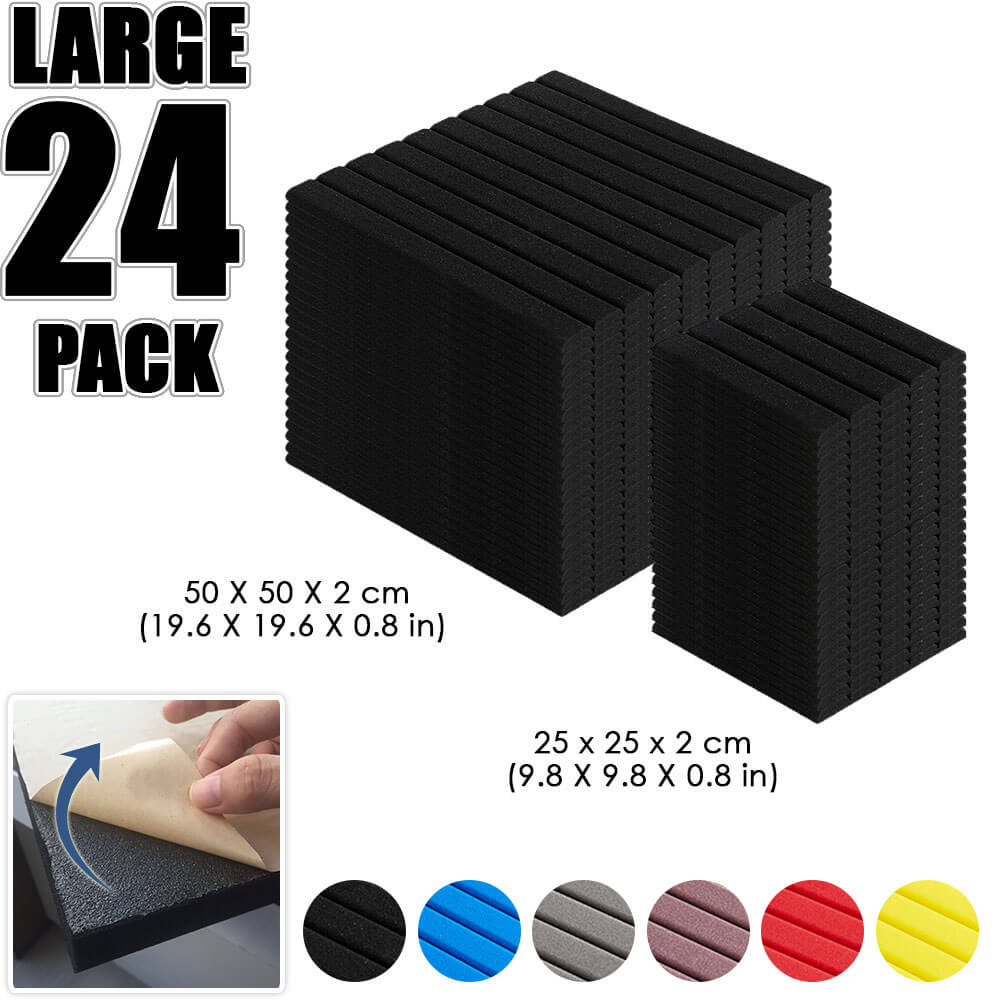 Arrowzoom Flat Wedge Adhesive Backed Tiles Series Acoustic Foam - Black - KK1054 - Size: 24 Pieces 25 x 25 x 2cm