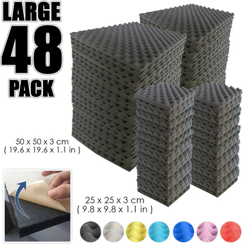 Arrowzoom Egg Crate Adhesive Backed Series Acoustic Foam - Solid Colors - KK1219 Black / 48 Pieces 25 x 25 x 3cm /9.8 X 9.8 X 1.1 in