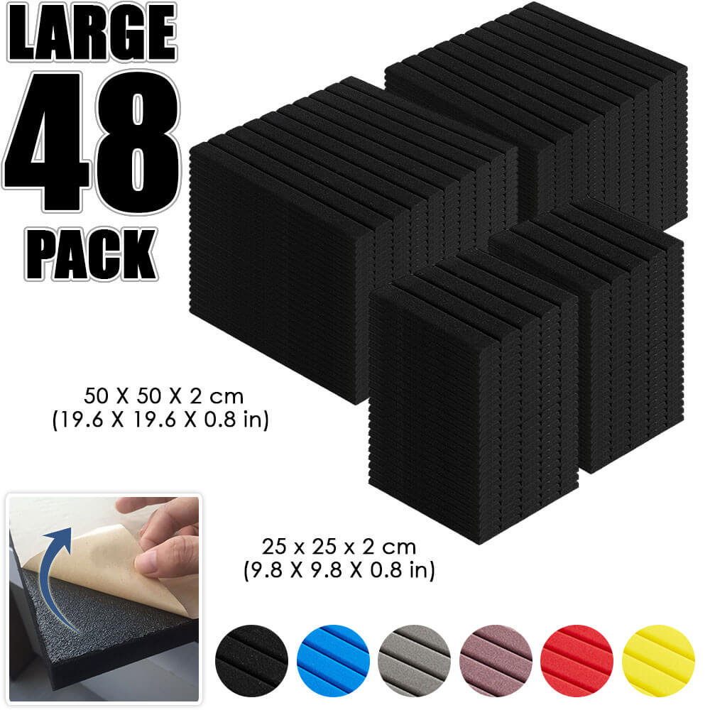 Arrowzoom Flat Wedge Adhesive Backed Tiles Series Acoustic Foam - Black - KK1054 - Size: 48 Pieces 25 x 25 x 2cm