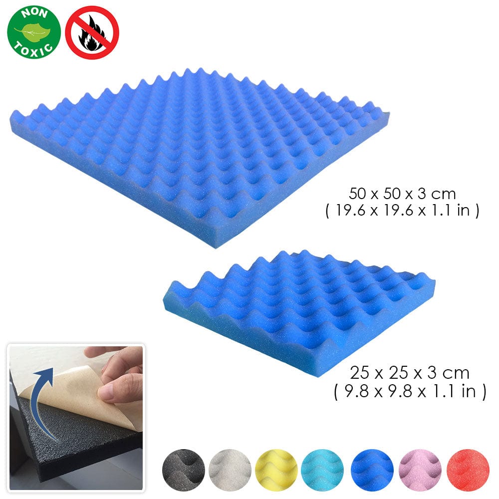 Arrowzoom Egg Crate Adhesive Backed Series Acoustic Foam - Solid Colors - KK1219 Blue / 1 Piece 25 x 25 x 3cm /9.8 X 9.8 X 1.1 in