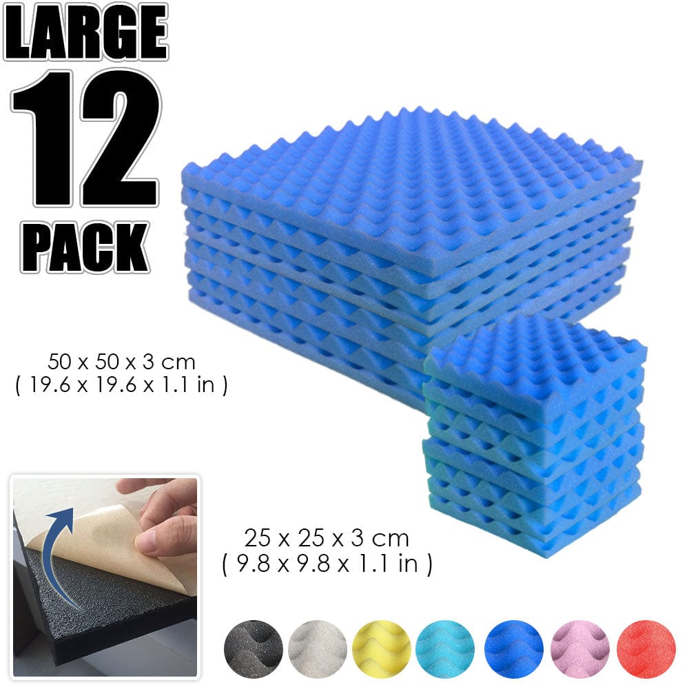 Arrowzoom Egg Crate Adhesive Backed Series Acoustic Foam - Solid Colors - KK1219 Blue / 12 Pieces 25 x 25 x 3cm /9.8 X 9.8 X 1.1 in