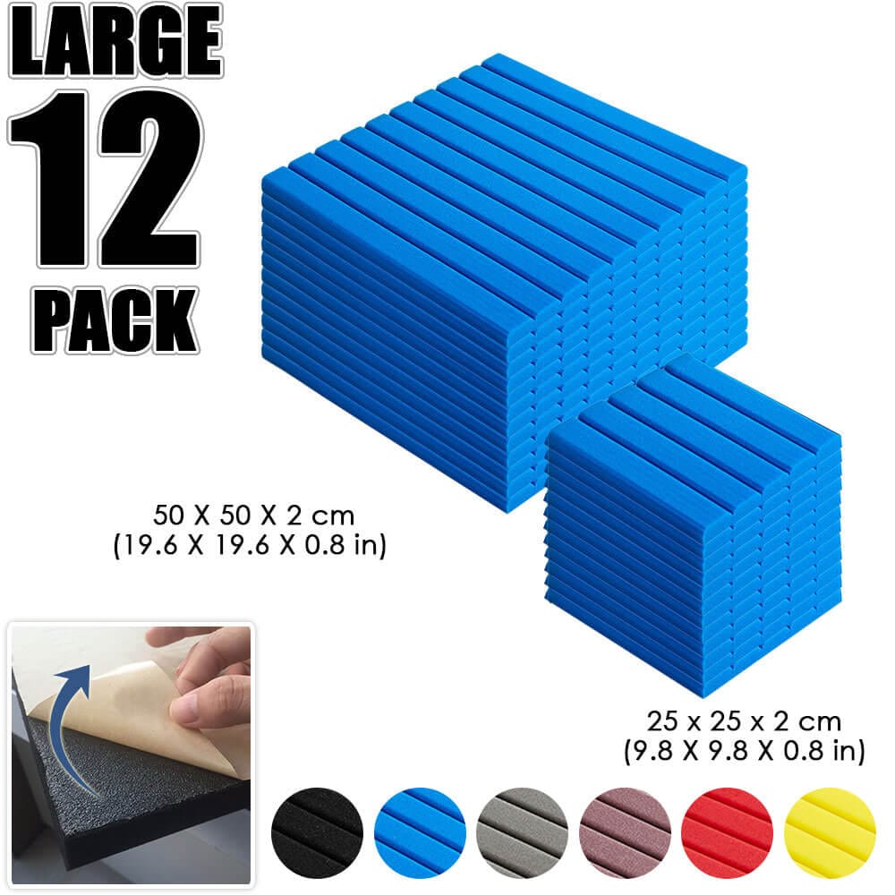 Arrowzoom Flat Wedge Adhesive Backed Tiles Series Acoustic Foam - Solid Colors - KK1054 Blue / 12 Pieces - 25 x 25 x 5 cm/ 10 x 10 x 2in