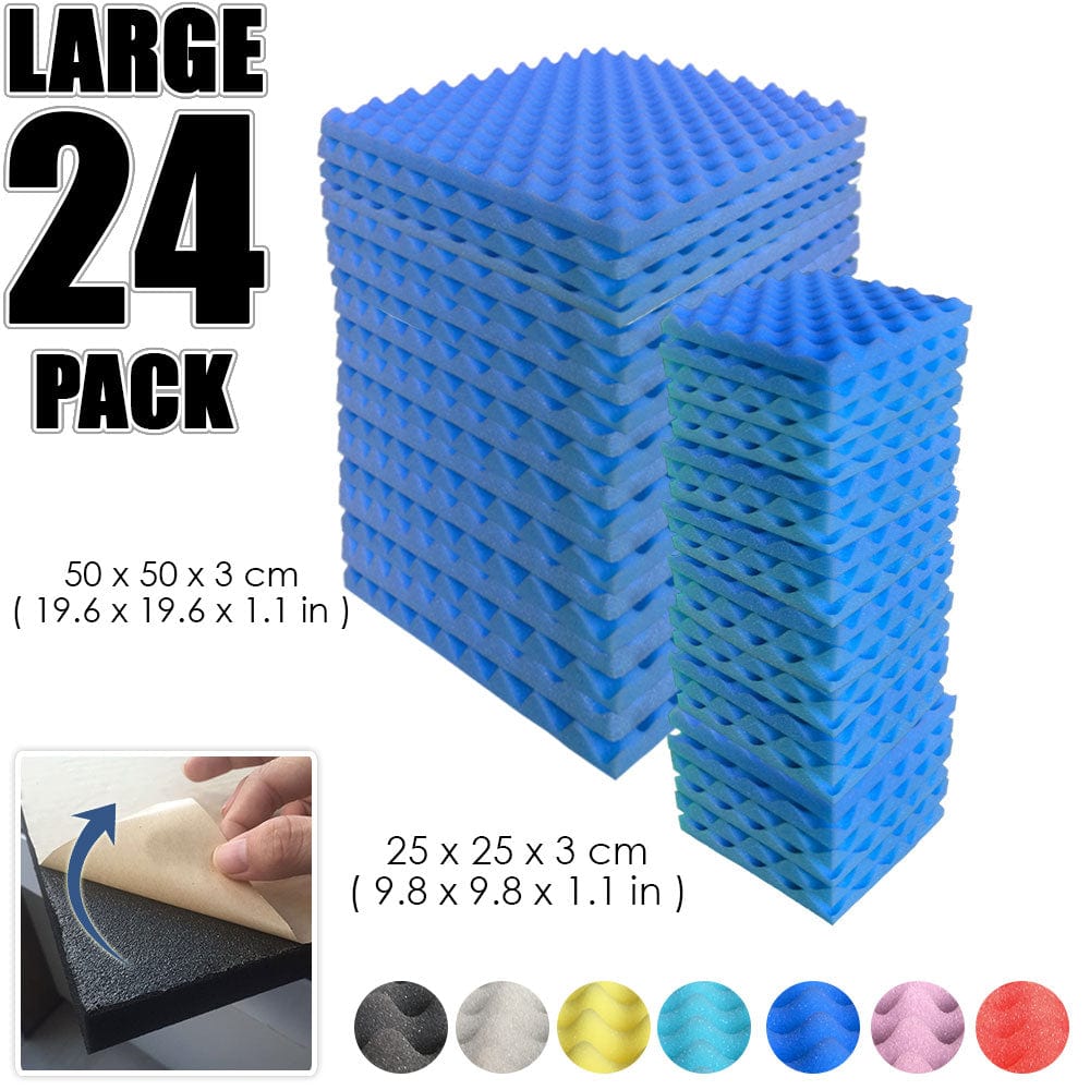 Arrowzoom Egg Crate Adhesive Backed Series Acoustic Foam - Solid Colors - KK1219 Blue / 24 Pieces 25 x 25 x 3cm /9.8 X 9.8 X 1.1 in