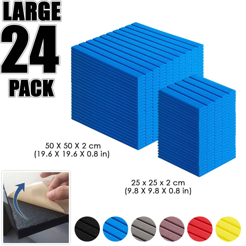 Arrowzoom Flat Wedge Adhesive Backed Tiles Series Acoustic Foam - Solid Colors - KK1054 Blue / 24 Pieces - 25 X 25 X 5 cm/ 10 x 10 x 2in