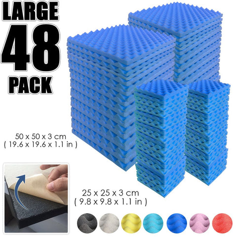 Arrowzoom Egg Crate Adhesive Backed Series Acoustic Foam - Solid Colors - KK1219 Blue / 48 Pieces 25 x 25 x 3cm /9.8 X 9.8 X 1.1 in
