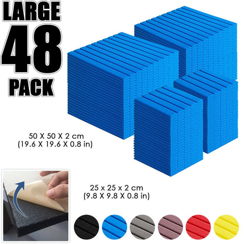 Arrowzoom Flat Wedge Adhesive Backed Tiles Series Acoustic Foam - Solid Colors - KK1054 Blue / 48 Pieces - 25 X 25 X 5 cm/ 10 x 10 x 2in