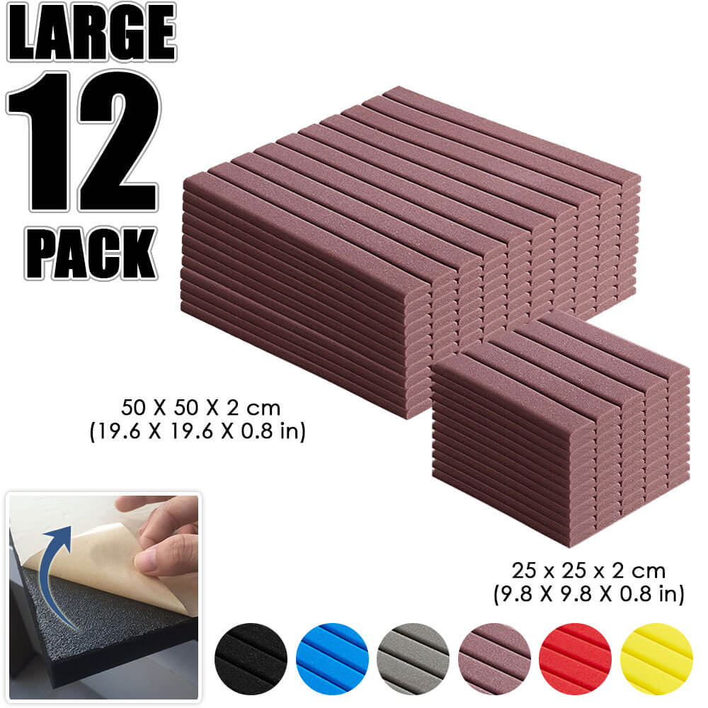 Arrowzoom Flat Wedge Adhesive Backed Tiles Series Acoustic Foam - Burgundy - KK1054 - Size: 12 Pieces 25 x 25 x 2cm