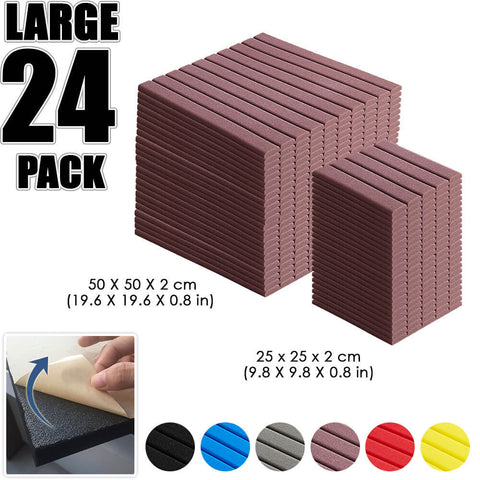 Arrowzoom Flat Wedge Adhesive Backed Tiles Series Acoustic Foam - Burgundy - KK1054 - Size: 24 Pieces 25 x 25 x 2cm