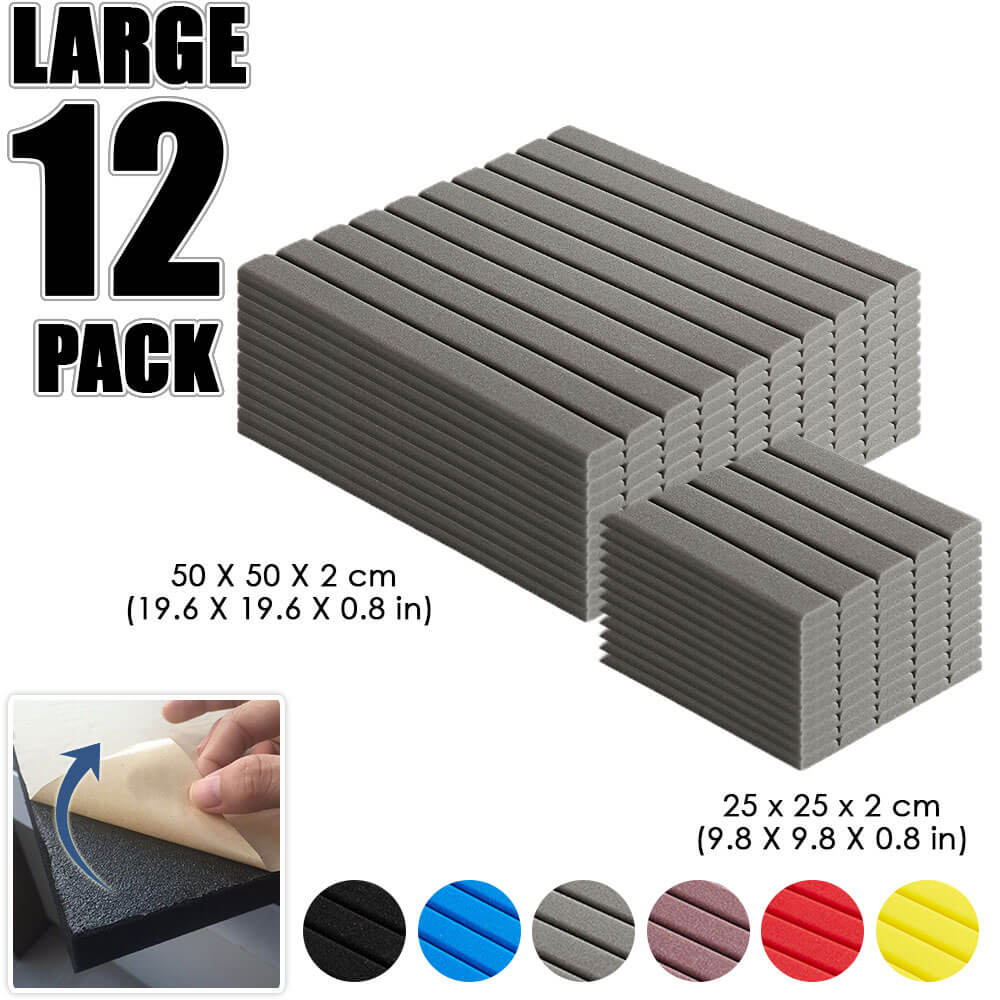 Arrowzoom Flat Wedge Adhesive Backed Tiles Series Acoustic Foam - Gray - KK1054 - Size: 12 Pieces 25 x 25 x 2cm
