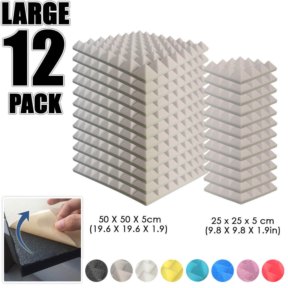 Arrowzoom Pyramid Adhesive Backed Tiles Series Acoustic Foam - Gray - KK1053 - Size: 12 Pieces 25 x 25 x 5cm