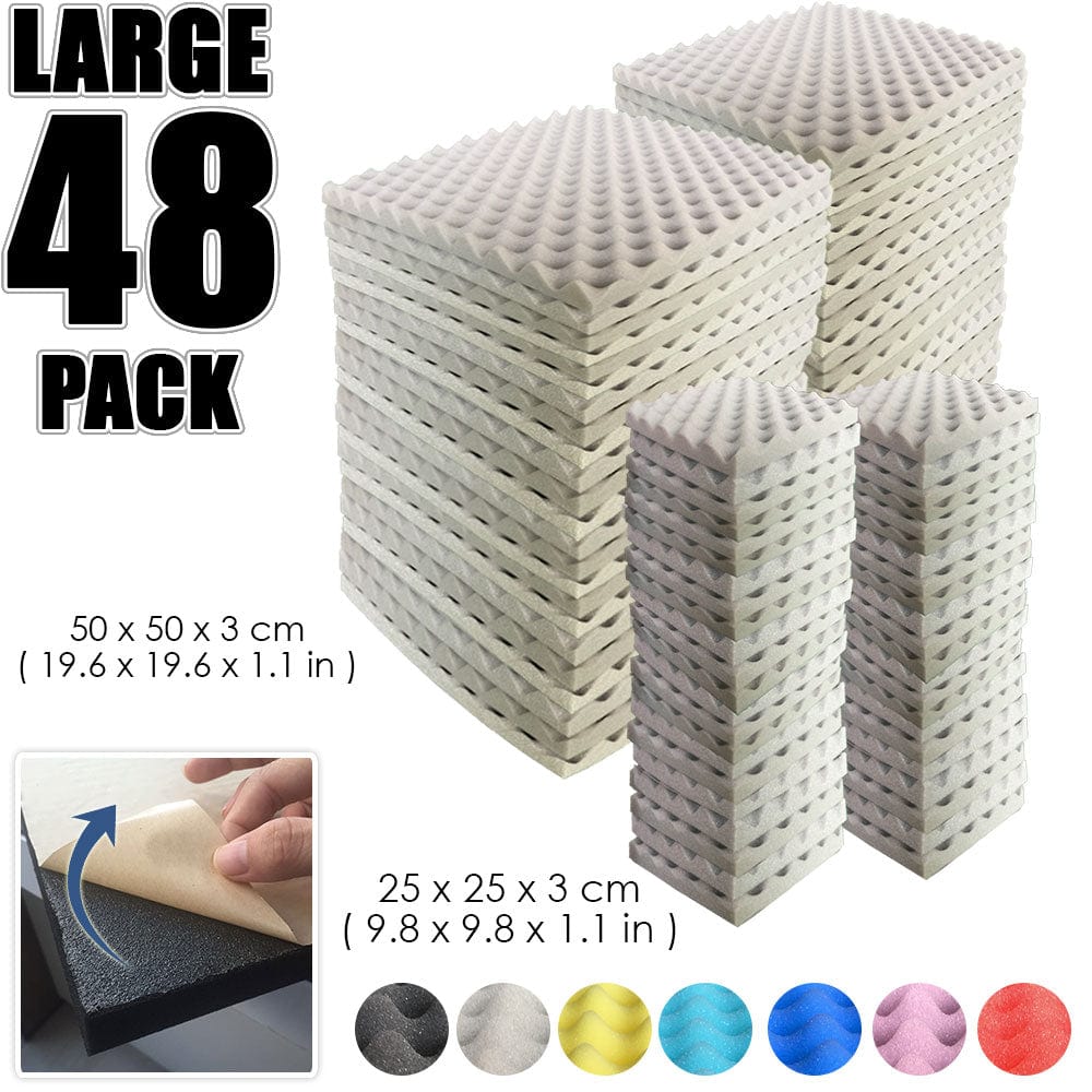 Arrowzoom Egg Crate Adhesive Backed Series Acoustic Foam - Solid Colors - KK1219 Gray / 48 Pieces 25 x 25 x 3cm /9.8 X 9.8 X 1.1 in