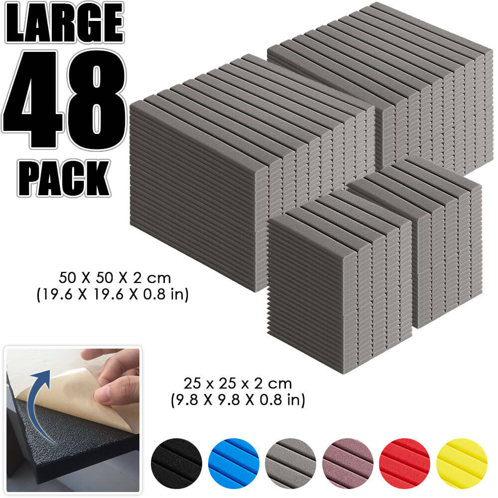 Arrowzoom Flat Wedge Adhesive Backed Tiles Series Acoustic Foam - Gray - KK1054 - Size: 48 Pieces 25 x 25 x 2cm