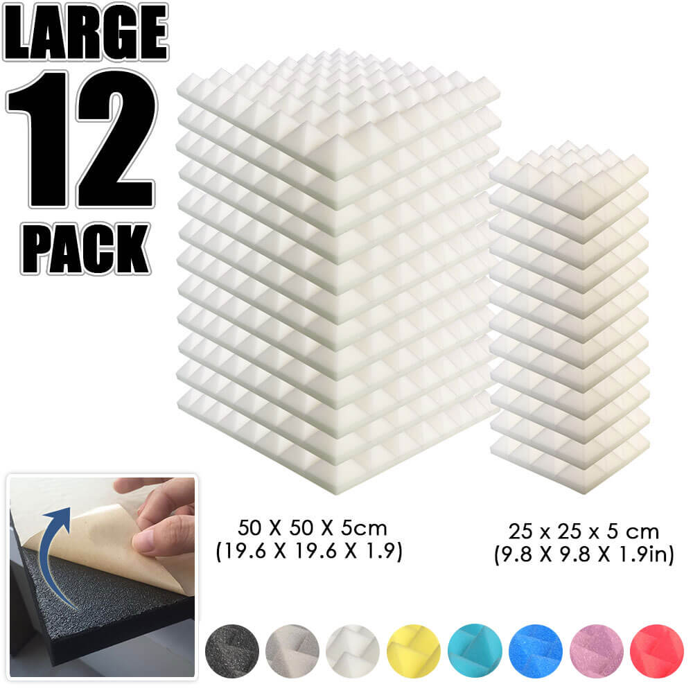 Arrowzoom Pyramid Adhesive Backed Tiles Series Acoustic Foam - White - KK1053 - Size: 12 Pieces 25 x 25 x 5cm