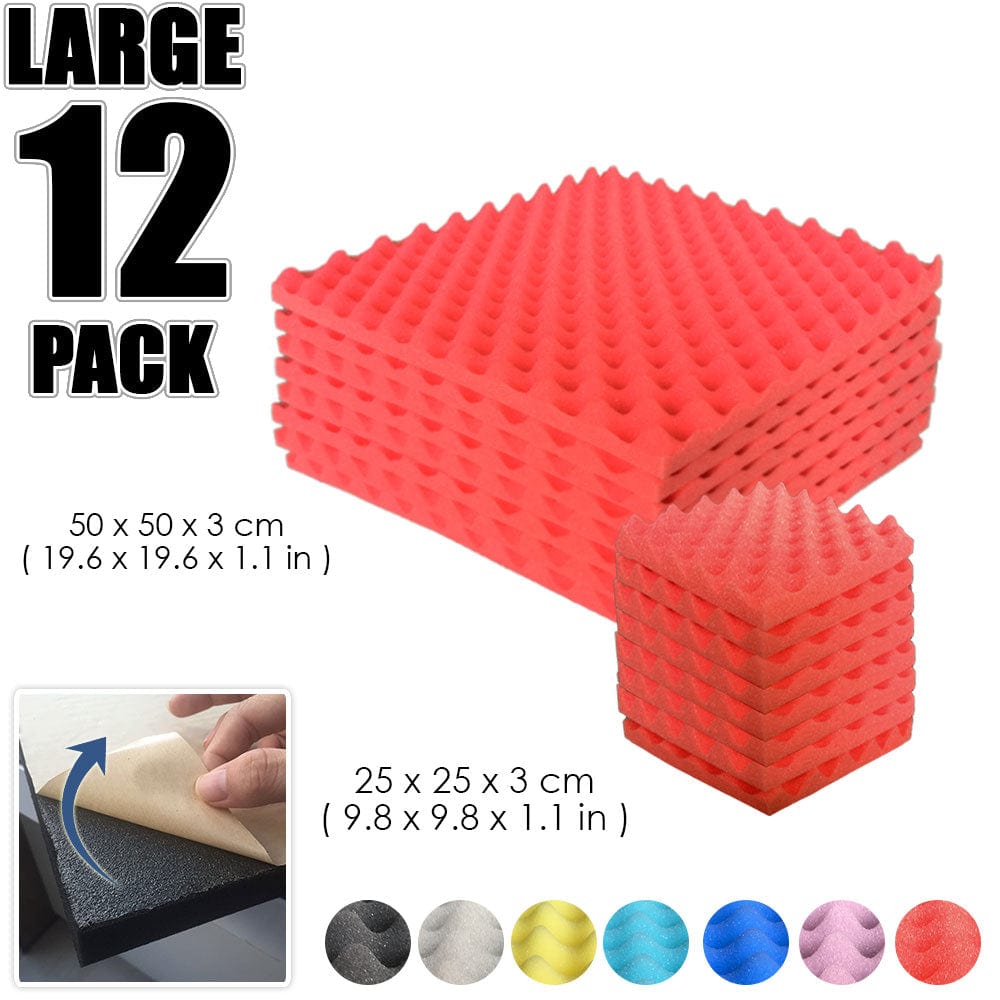 Arrowzoom Egg Crate Adhesive Backed Series Acoustic Foam - Solid Colors - KK1219 Red / 12 Pieces 25 x 25 x 3cm /9.8 X 9.8 X 1.1 in