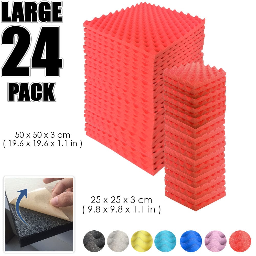 Arrowzoom Egg Crate Adhesive Backed Series Acoustic Foam - Solid Colors - KK1219 Red / 24 Pieces 25 x 25 x 3cm /9.8 X 9.8 X 1.1 in