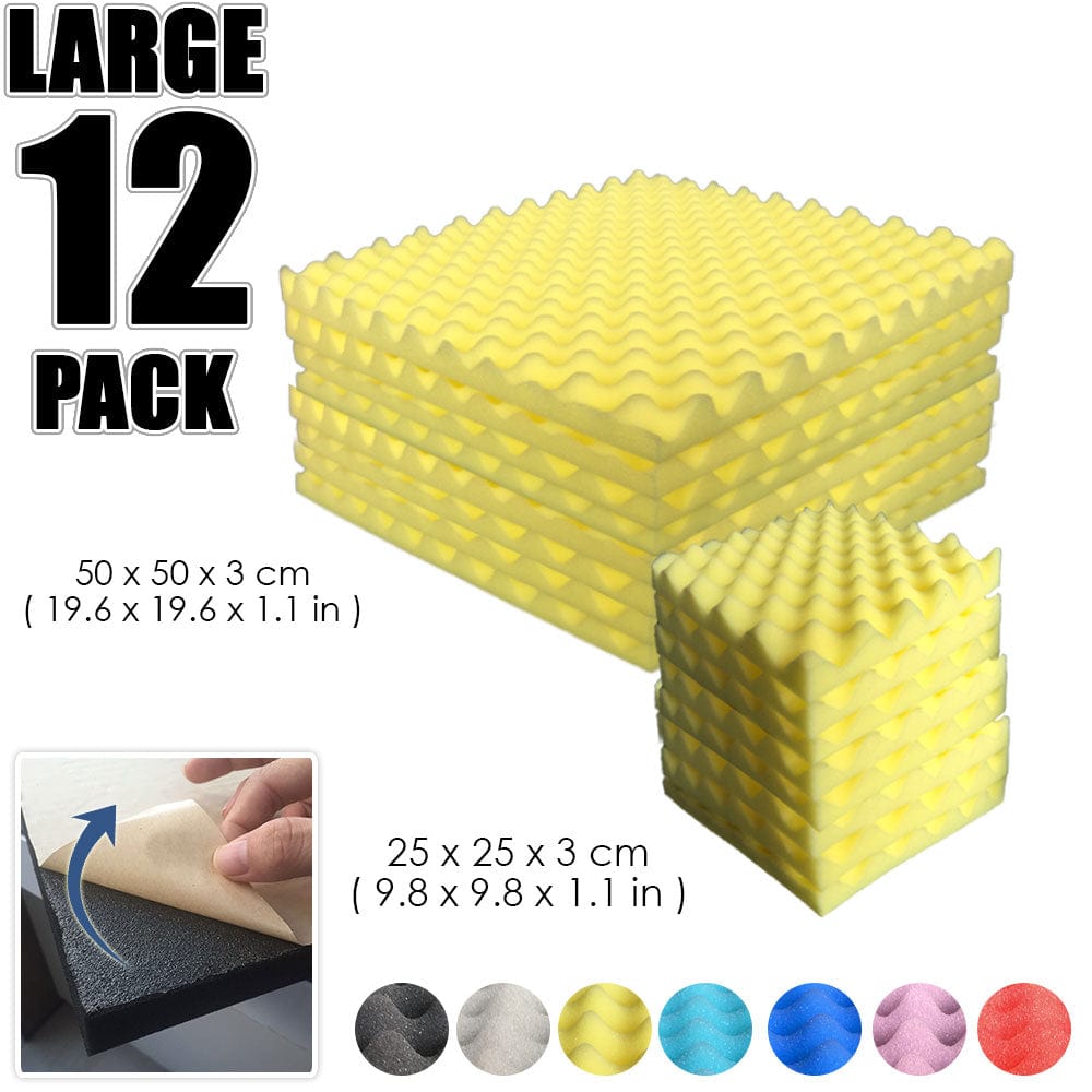 Arrowzoom Egg Crate Adhesive Backed Series Acoustic Foam - Solid Colors - KK1219 Yellow / 12 Pieces 25 x 25 x 3cm /9.8 X 9.8 X 1.1 in