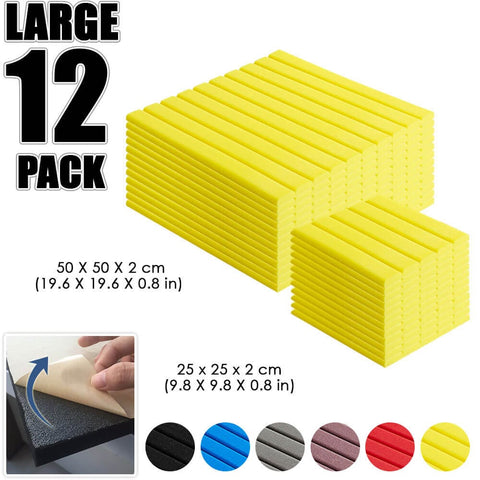 Arrowzoom Flat Wedge Adhesive Backed Tiles Series Acoustic Foam - Solid Colors - KK1054 Yellow / 12 Pieces - 25 x 25 x 5 cm/ 10 x 10 x 2in