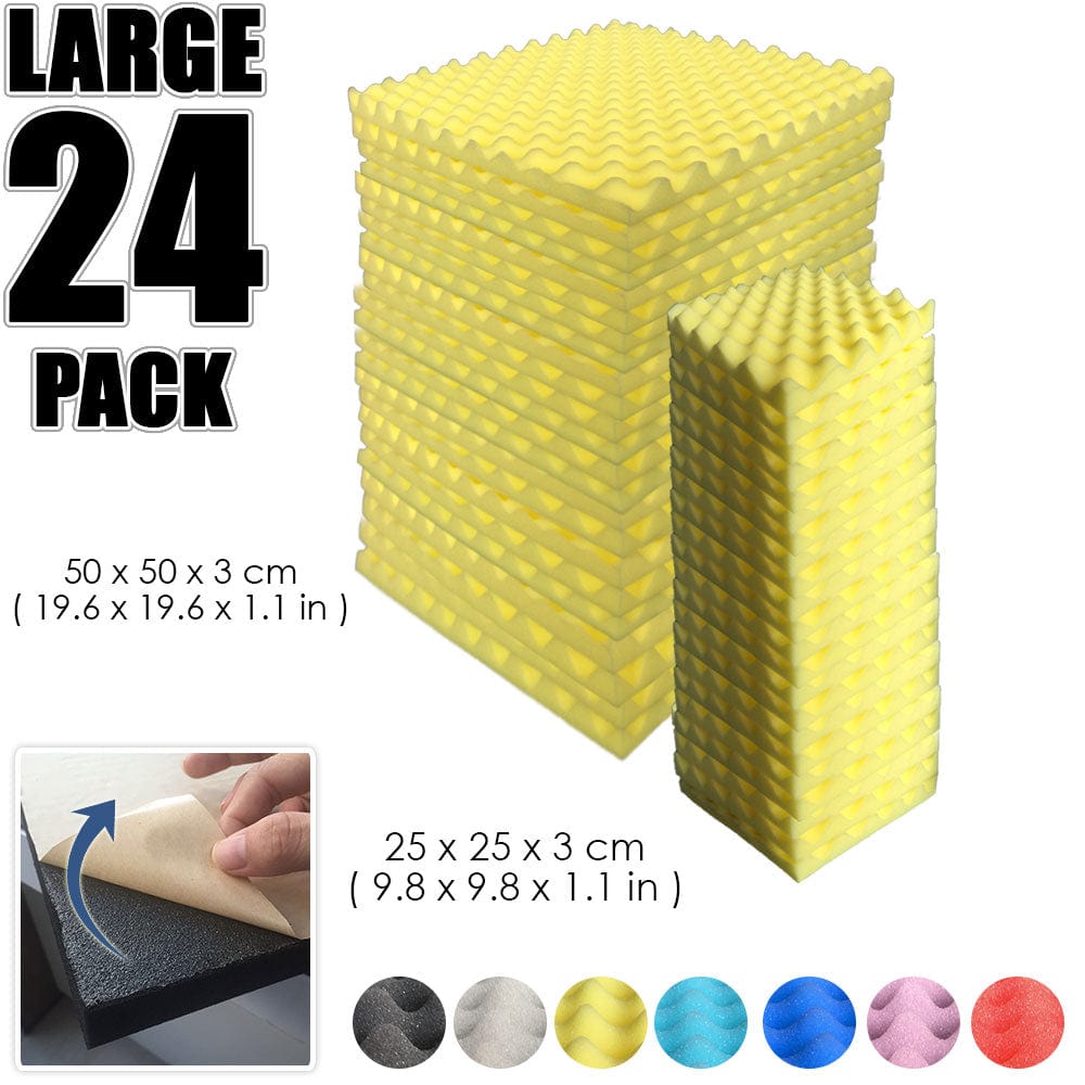Arrowzoom Egg Crate Adhesive Backed Series Acoustic Foam - Solid Colors - KK1219 Yellow / 24 Pieces 25 x 25 x 3cm /9.8 X 9.8 X 1.1 in