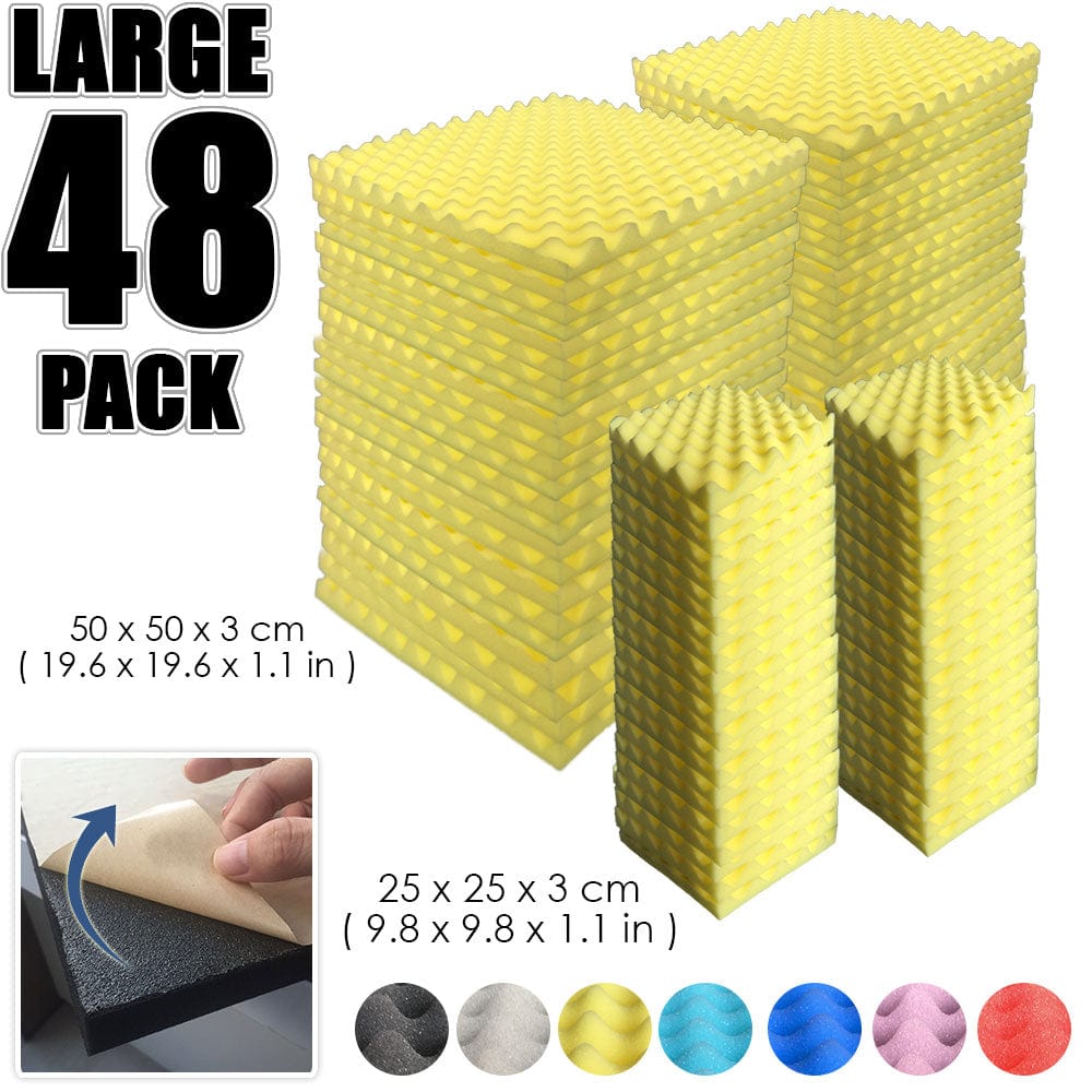 Arrowzoom Egg Crate Adhesive Backed Series Acoustic Foam - Solid Colors - KK1219 Yellow / 48 Pieces 25 x 25 x 3cm /9.8 X 9.8 X 1.1 in