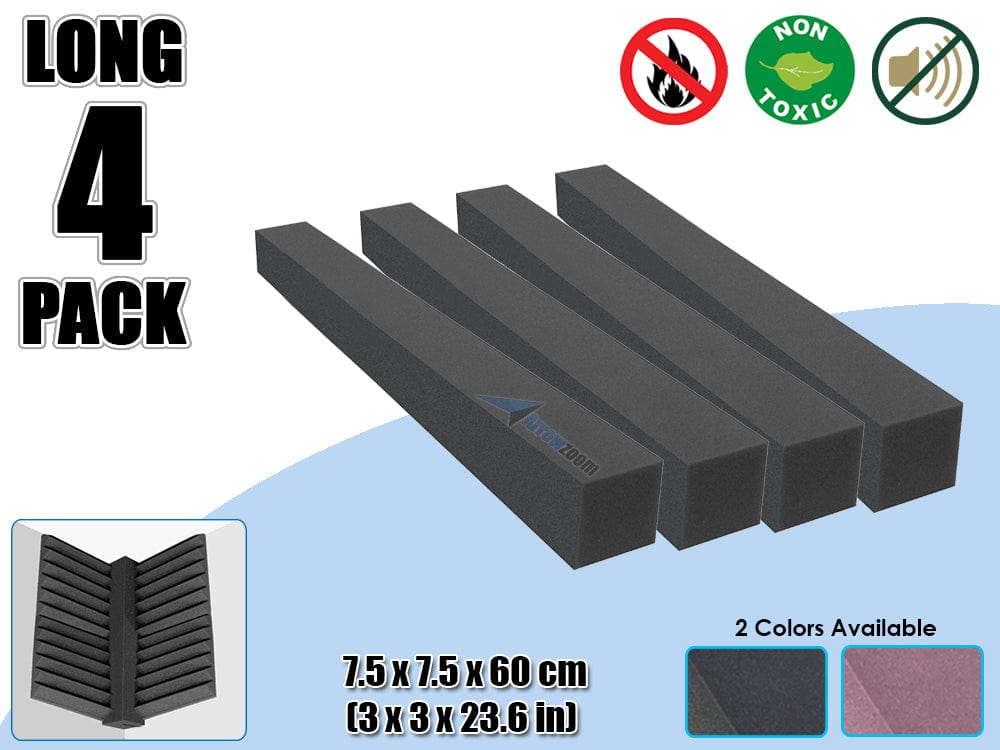 Arrowzoom 4 PCS Long Corner Block Bass Trap Edge Fill Block for Corner Wall Sound Absorption Studio Soundproof Foam 2 Colors KK1160 Black