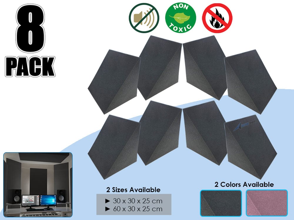 Arrowzoom 8 Pcs Triangle Corner Bass Trap Acoustic Foam for Room Audio Isolation and Studio Soundproofing 2 Sizes KK1161 Small - 30 x 30 x 25 cm / Black