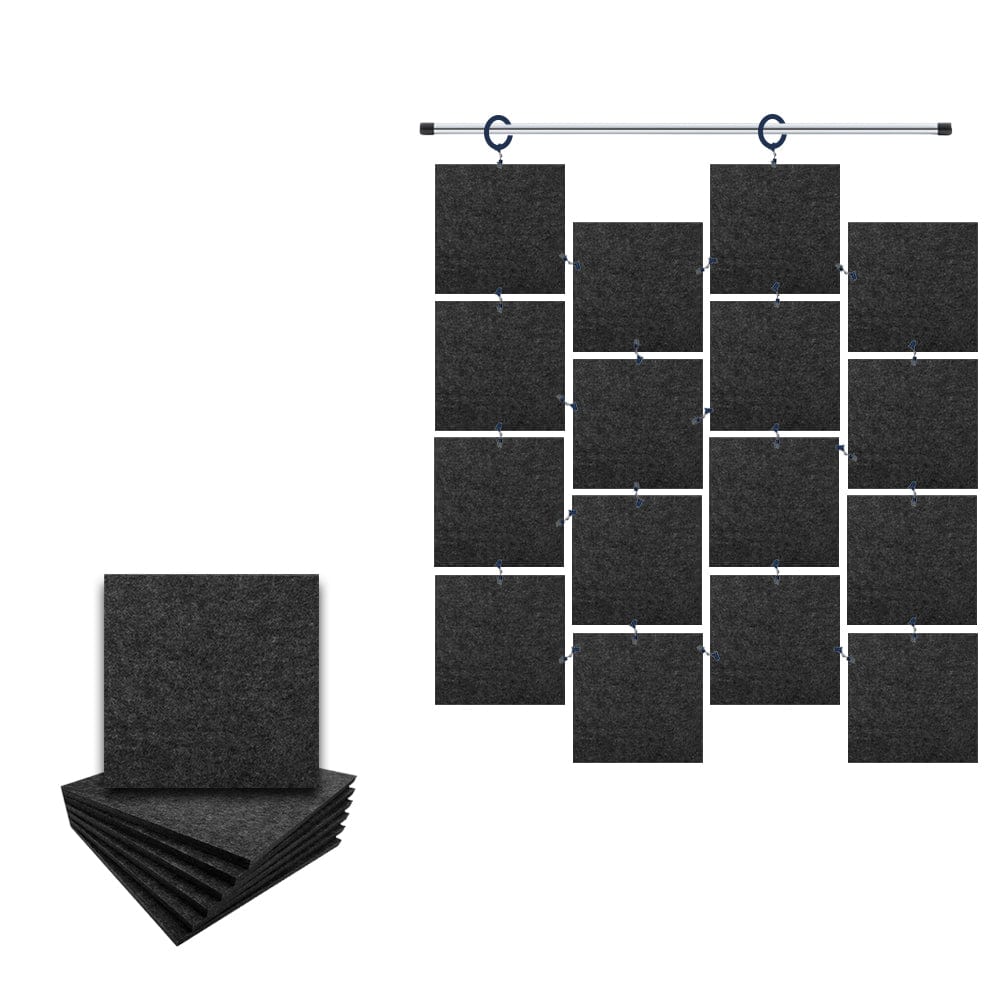 Arrowzoom Hanging Square Sound Absorbing Clip-On Tile - KK1241 Black / 12 pieces - 15 x 15 x 1cm /(6 x 6 x 0.4 in)